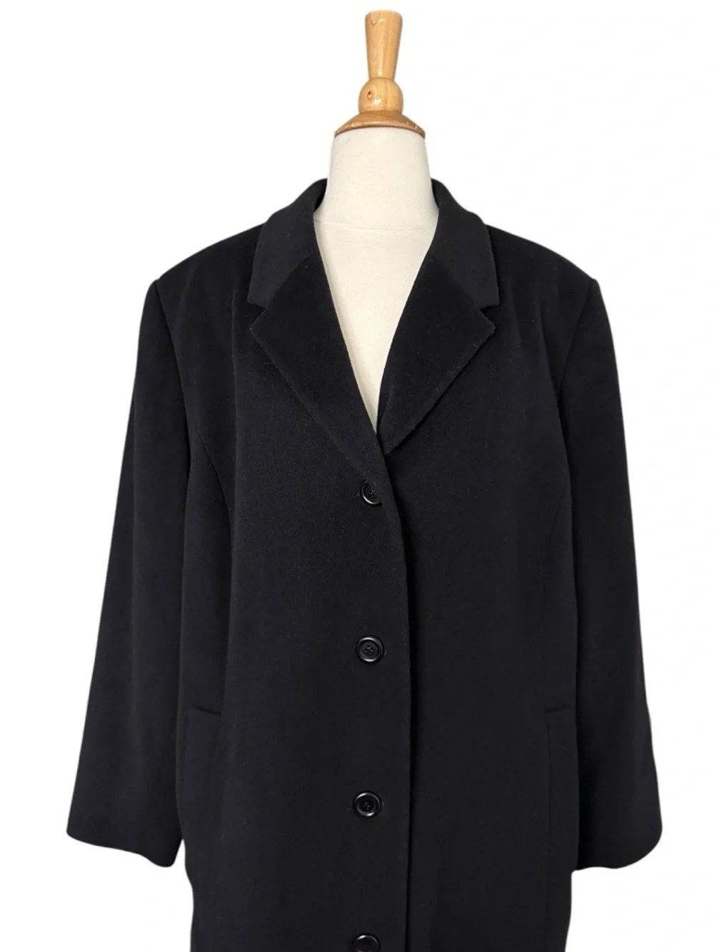 L.L.Bean Wool Cashmere Overcoat Black Long Minimalist Classic Quiet Luxury 2X - Picture 4 of 15